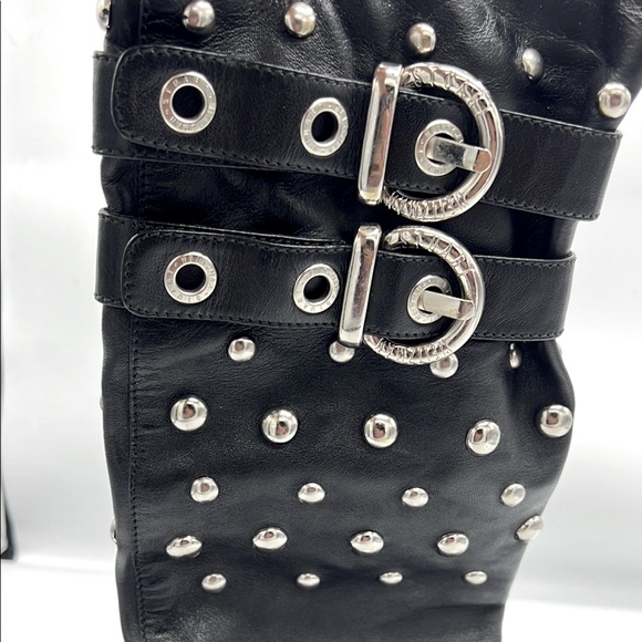 Stuart Weitzman Black Leather and Silver Studded Details - Picture 3 of 11